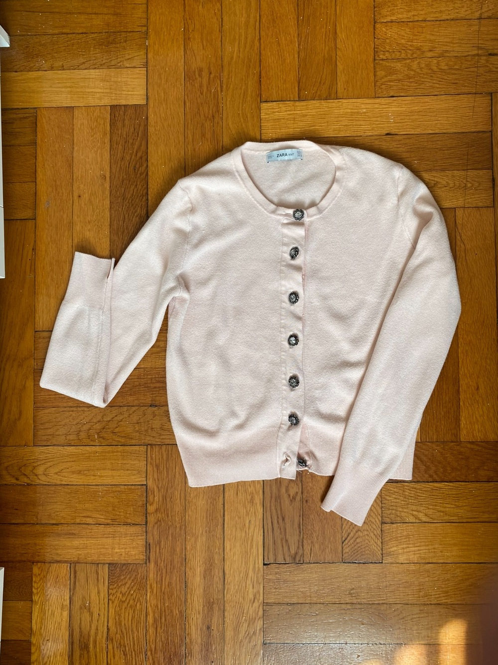 Zara Knit Blush Pink Jewel Button Cardigan Sweater Feminine Cottagecore Small - Picture 7 of 7